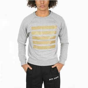 Palm Angels Glittered Print Five Stripe Crewneck Sweatshirt gray gold sz medium